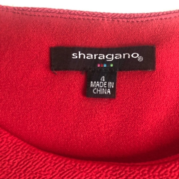 Sharagano Woman’s Red Stretch Crepe Crew Neck Knit Front Tie Sheath Dress Size 4 - Picture 7 of 13